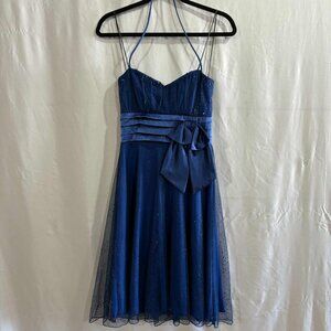 Elegant Blue Sparkle Halter Dress with Bow | Party, Prom, or Cocktail